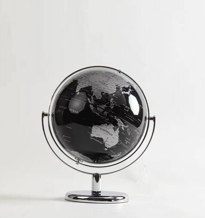 Luxury Metallic Black & Silver Rotating Desk Globe-MM181