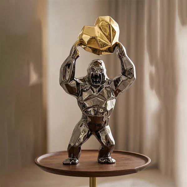 Gorilla statue with a crystal heart
