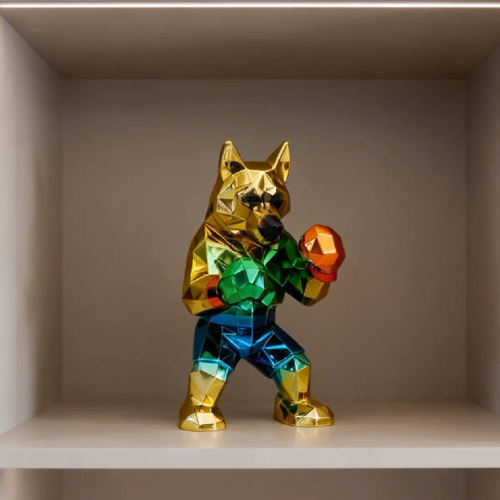 Geometric Boxer Dog Statue