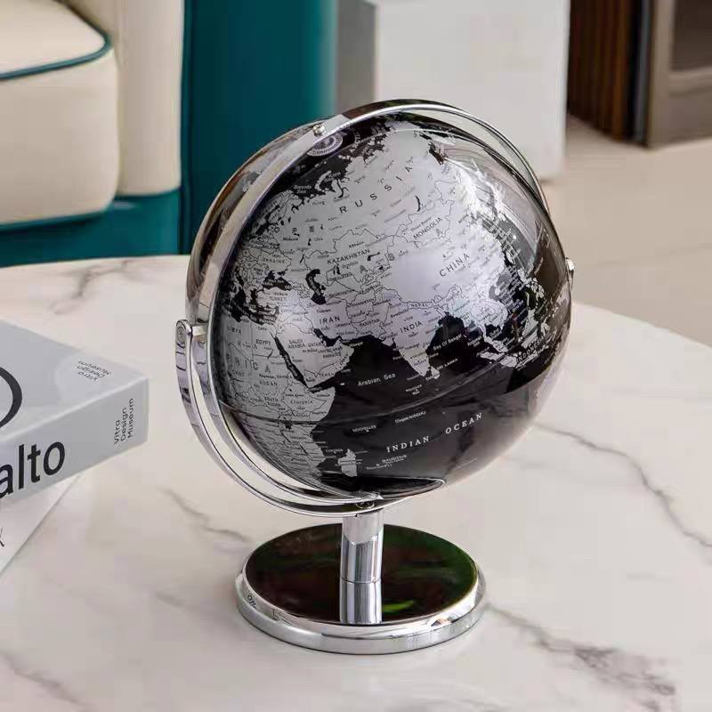 Luxury Metallic Black & Silver Rotating Desk Globe-MM181