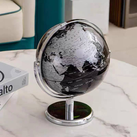 Luxury Metallic Black & Silver Rotating Desk Globe-MM181