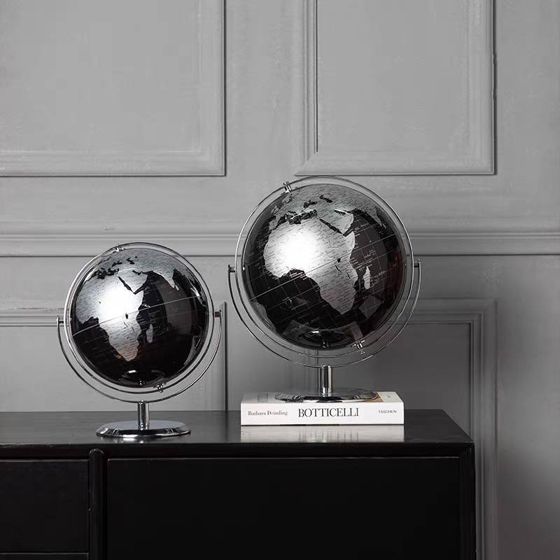 Luxury Metallic Black & Silver Rotating Desk Globe-MM181