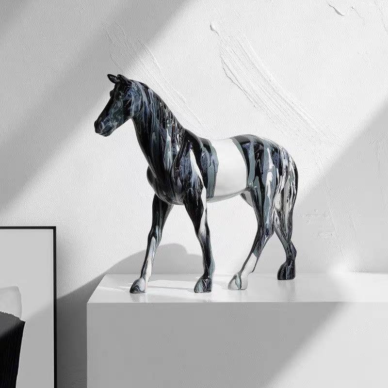 Nordic Abstract Fluid Marbled Porcelain Horse Statue-MM177