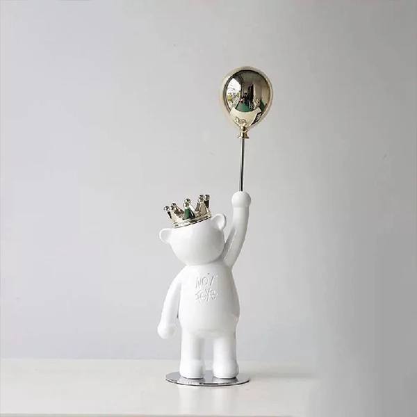 Nordic Porcelain Crown Bear with Golden Balloon Statue-MM172