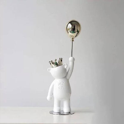 Nordic Porcelain Crown Bear with Golden Balloon Statue-MM172
