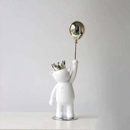 Nordic Porcelain Crown Bear with Golden Balloon Statue-MM172