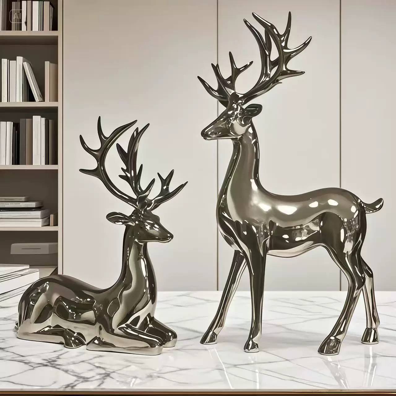 Luxury Golden Stag and Doe Figurine Set--MM109