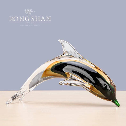 Hand-Blown Glass Dolphin Sculpture-MM114