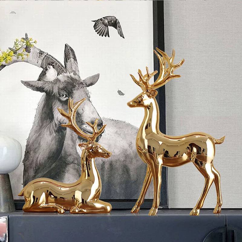 Luxury Golden Stag and Doe Figurine Set--MM109
