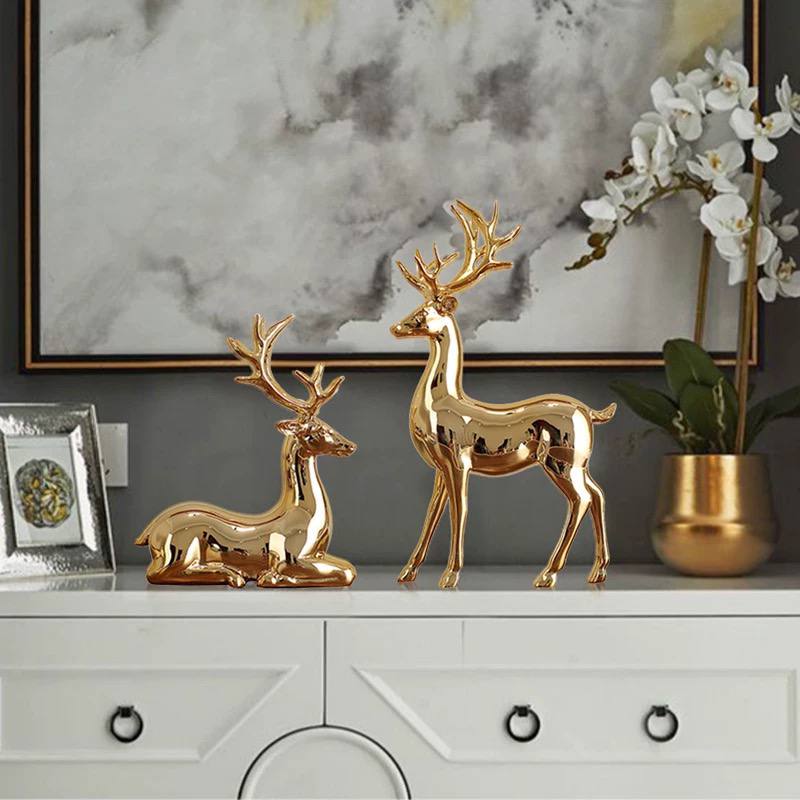 Luxury Golden Stag and Doe Figurine Set--MM109