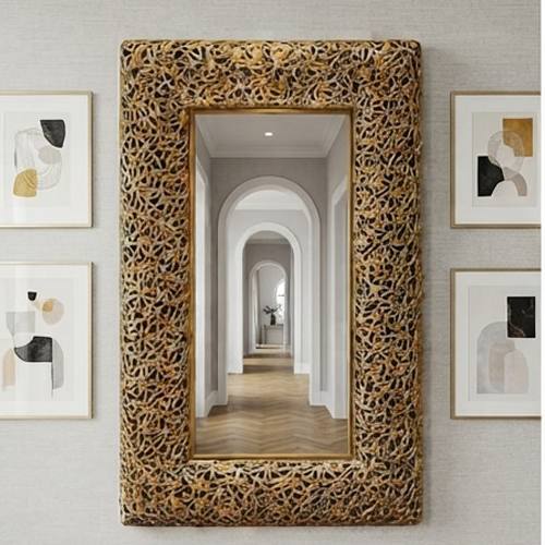 Golden Woven Pattern Wall Mirror (96 × 55 cm)-JD47