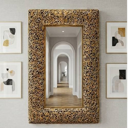Golden Woven Pattern Wall Mirror (96 × 55 cm)-JD47