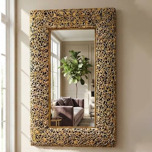 Golden Woven Pattern Wall Mirror (96 × 55 cm)-JD47
