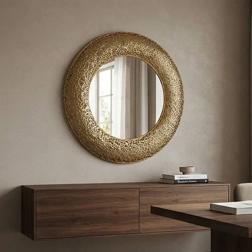 Golden Woven Pattern Round Wall Mirror (70 cm)-JD48