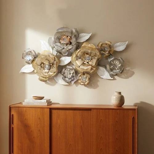 Gold and Silver Metallic Floral Wall Art Decor-JD54