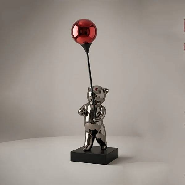 Chrome Bear with Red Balloon Porcelain Figurine-GH103