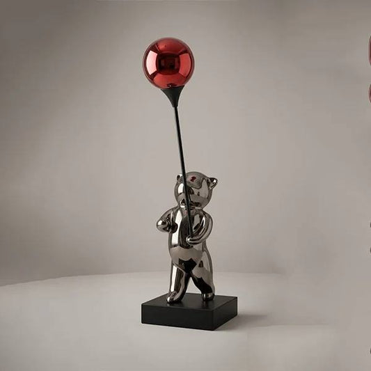 Chrome Bear with Red Balloon Porcelain Figurine-GH103