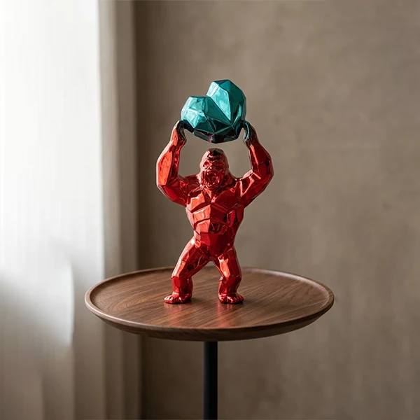 Gorilla statue with a crystal heart
